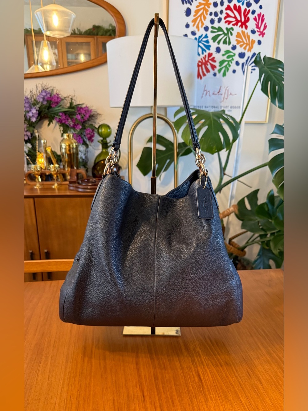 2015 Coach Madison Phoebe in Midnight Navy Pebbled Leather Shoulder Bag F35723